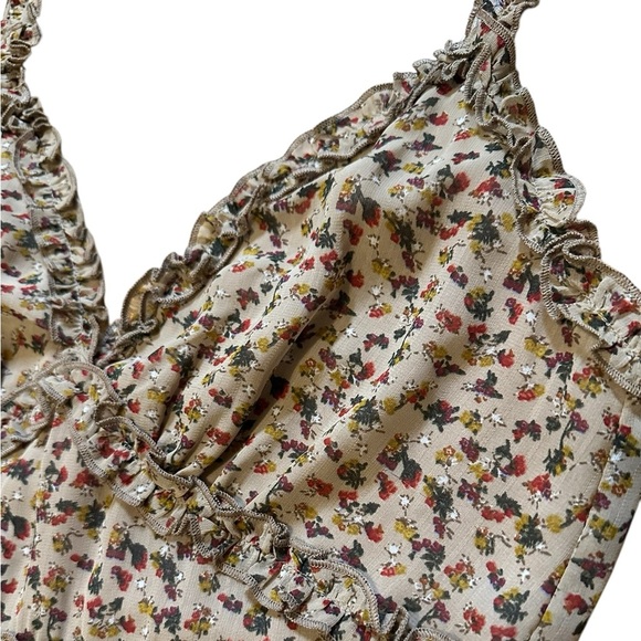 Storia Brown Floral Mini Dress Spaghetti Strap Small Preppy Feminine Smocked M - Picture 2 of 8